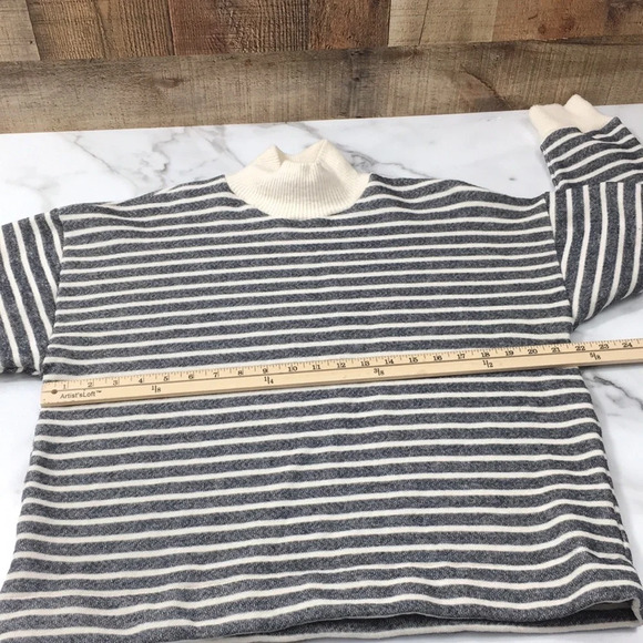 Zara Black White Stripe‎ Knit Turtleneck Sweater Womens Large Pullover Cropped - Picture 7 of 9